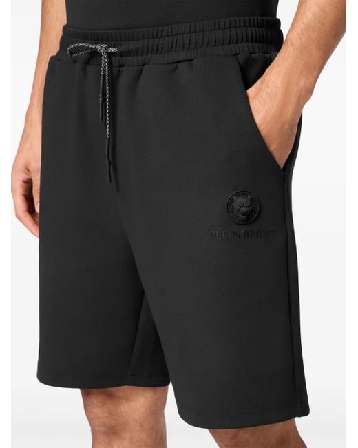 Philipp Plein Black Logo-Patch Track Shorts for men