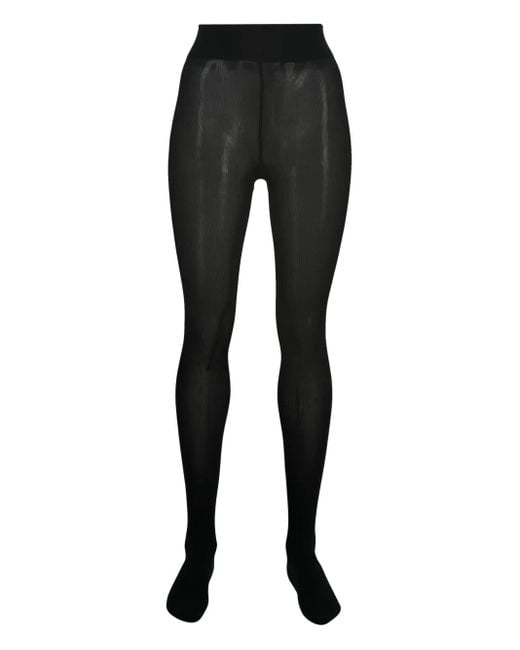 Wolford Black Cotton Ribbed Tights