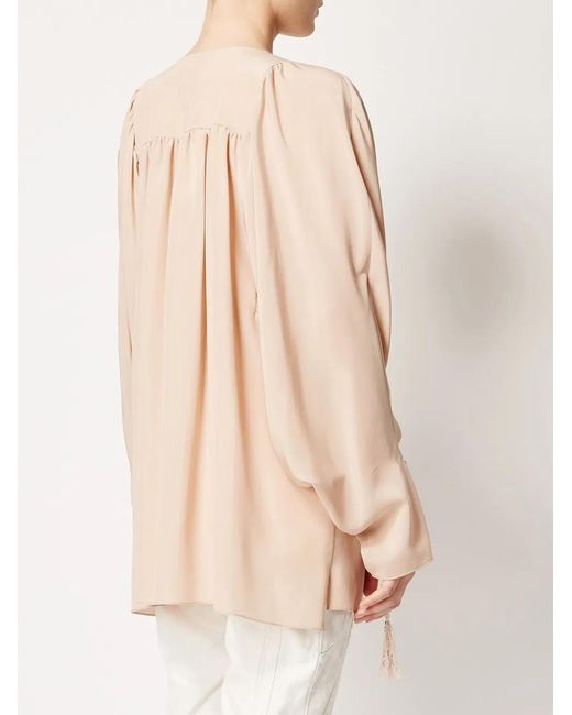 Chloé Natural Long-Sleeve Key-Hole Blouse