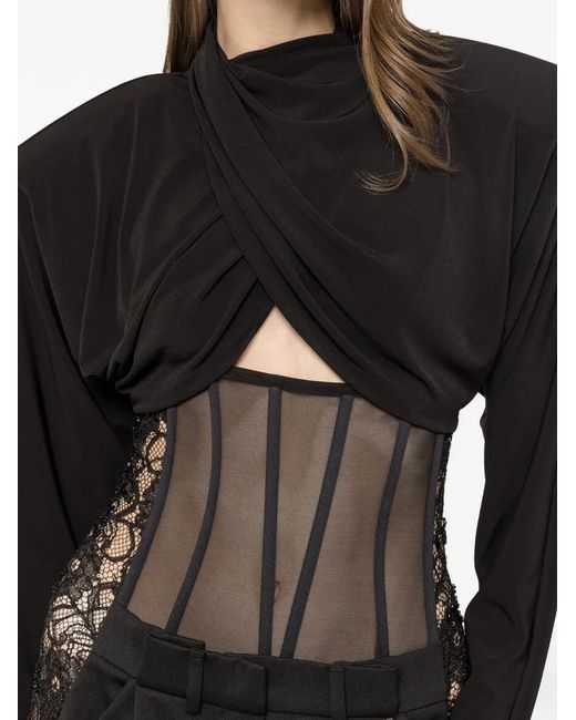 Nissa Black Draped Crop Top