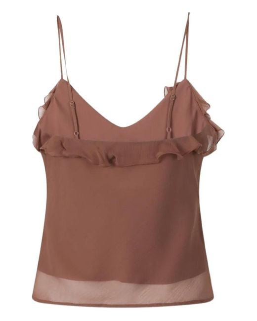 Staud Brown Ruffled Spaghetti-Strap Blouse