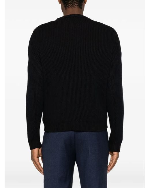 Drumohr Black Ribbed-Knit Wool Sweater for men