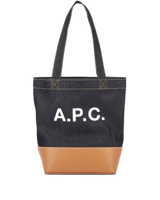Shopper tote axel in denim e pelle con logo uomo di A.P.C. in Blue