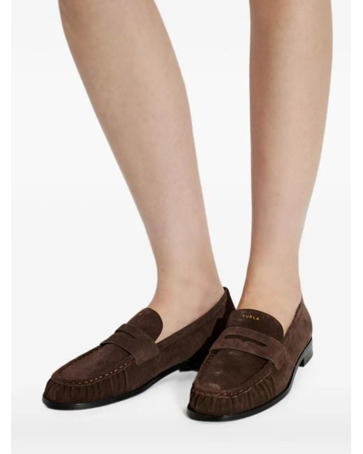 Furla Brown Suede-Finish Penny-Strap Ballet Flats
