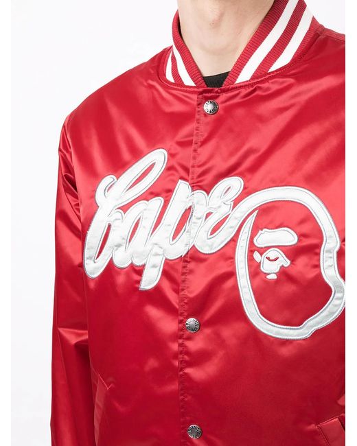 A Bathing Ape Red Logo-Patch Bomber Jacket for men