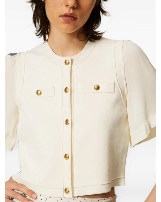 Twinset White Cardigan En Maille À Boutons En Métal