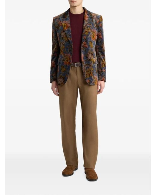Etro Multicolor Veste À Boutonnage Simple En Velours De Coton Stretch À Motif Floral for men
