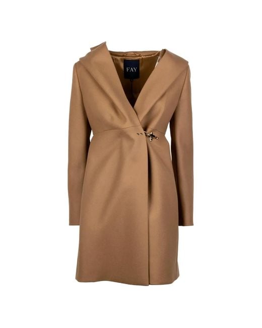 Fay Brown Hooded Lobster-Claw-Fastening Coat