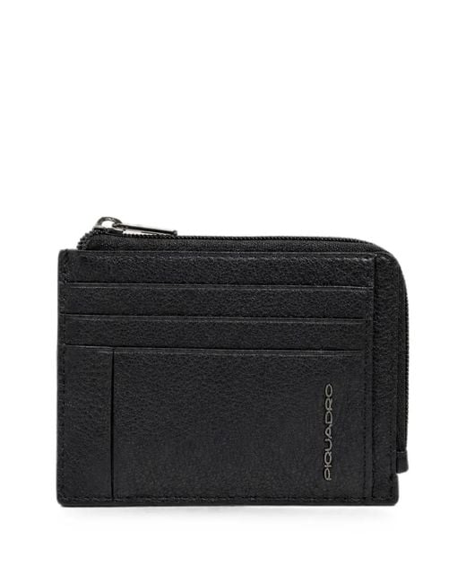 Piquadro Black Logo-Plaque Zipped Card Holder