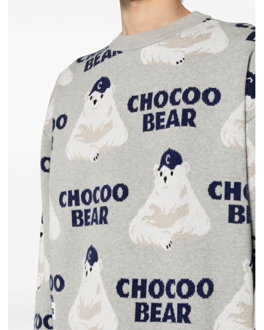 Chocoolate Gray Chocoo Bear-intarsia Jumper for men