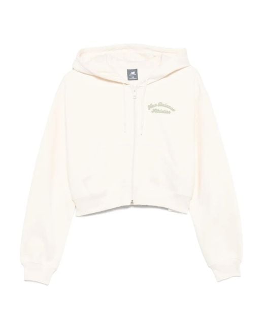 New Balance White Embroidered Zip-Up Hoodie