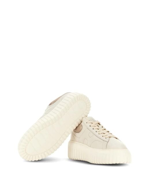 Hogan White H-Stripes Lace-Up Leather Sneakers