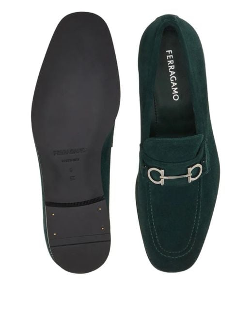 Ferragamo Green Gancini Suede Loafers for men