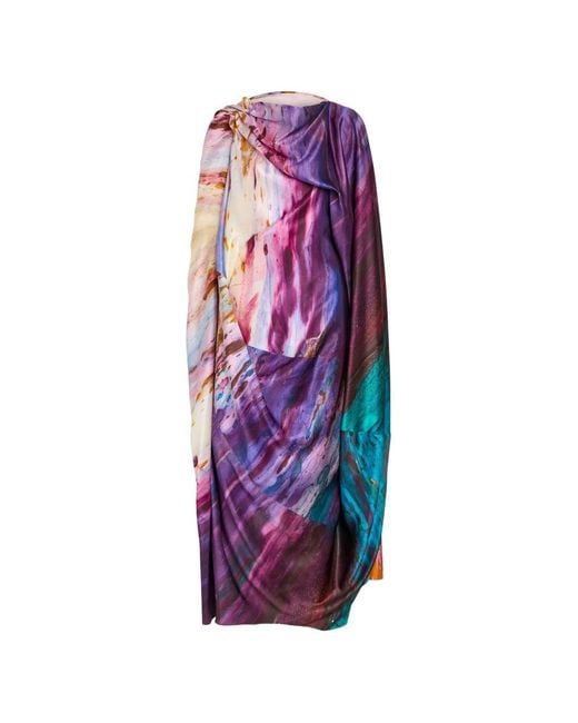 Roksanda Purple Brushstroke-Print Draped Dress