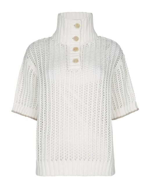 Pull En Maille Ajourée À Col Montant Brunello Cucinelli en coloris White