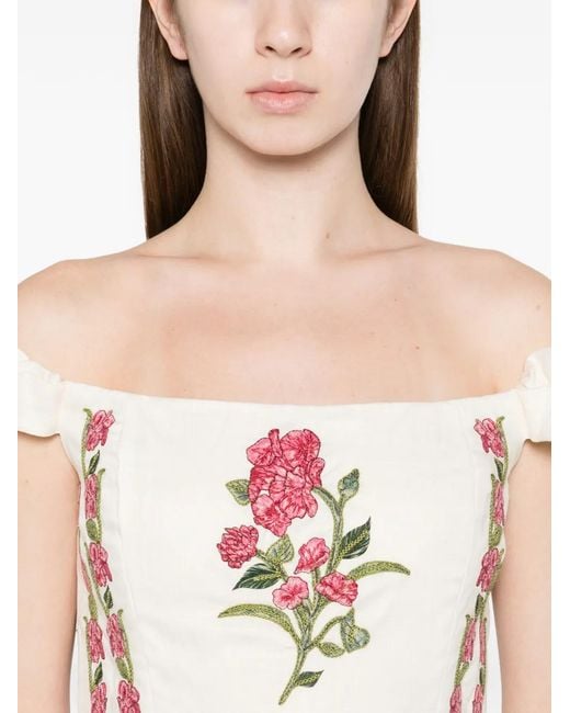 Agua Bendita White Siembra Quebrada Floral-Pattern Off-Shoulder Dress