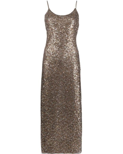 Oseree Natural Gold Sequinned Maxi Dress