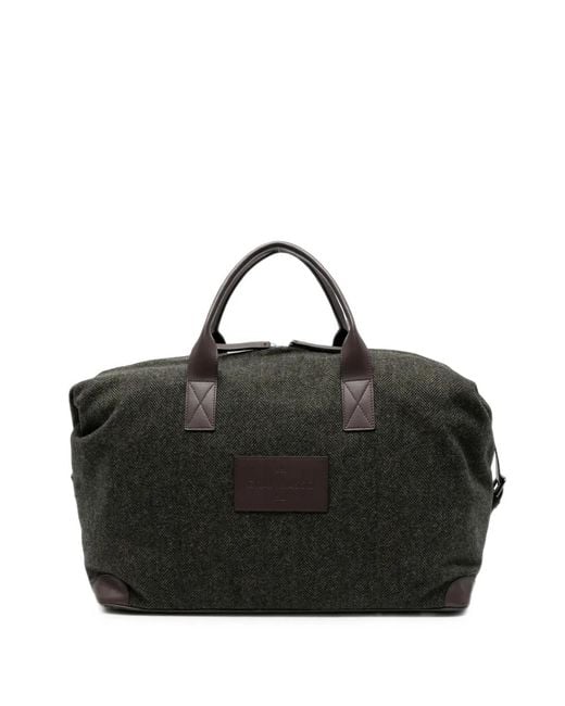 Gran Sasso Black Herringbone-Pattern Wool Tote Bag for men