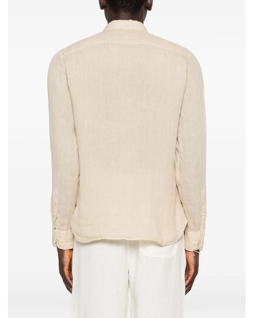 120% Lino Natural Chemise Boutonnée À Manches Longues for men