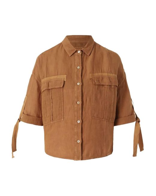 120% Lino Brown Utility-Style Shirt