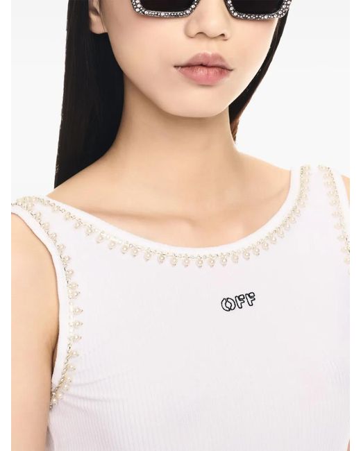 Off-White c/o Virgil Abloh White Pearl-Embellished Ribbed Tank Top
