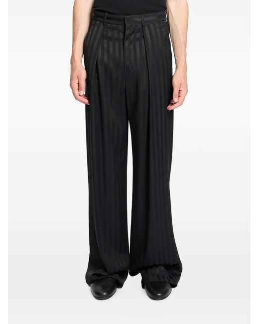 Ann Demeulemeester Black Striped Pleated Trousers for men
