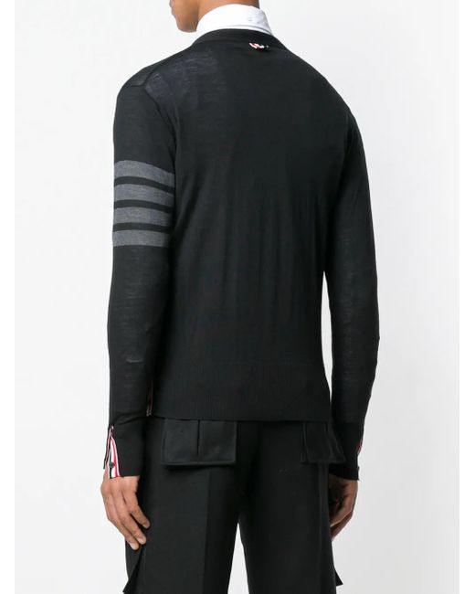 Thom Browne Black Merino Wool 4-Bar Classic V-Neck Cardigan for men