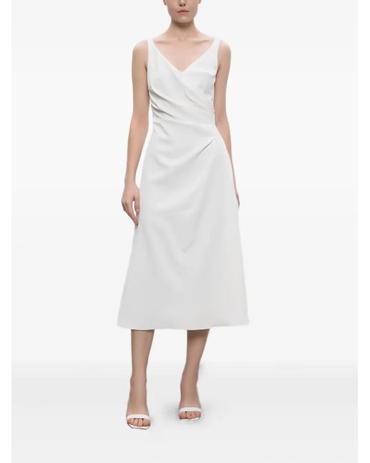 Ermanno Scervino White Pleated V-Neck Midi Dress
