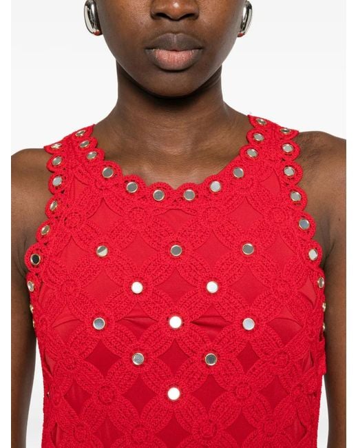 Maje Red Scalloped-Detail Openwork Midi Dress