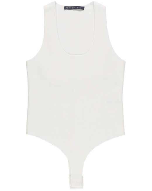 Zeynep Arcay White U-neck Sleeveless Bodysuit