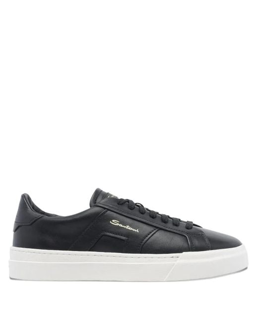 Santoni Black Round-Toe Leather Sneakers for men