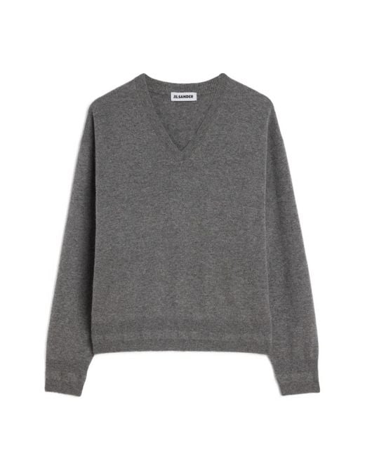 Jil Sander Gray Cashmere V-Neck Sweater for men