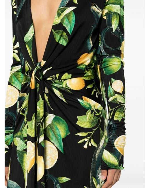 Roberto Cavalli Green Lemon-print Jersey Maxi Dress