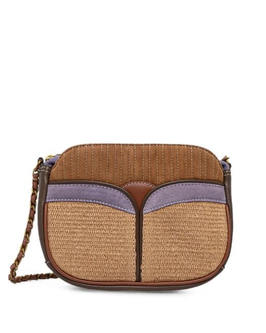 Sessun Brown Devine Woven-Panel Leather Shoulder Bag