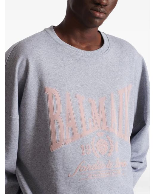 Balmain Blue Printed Cotton Sweater for men