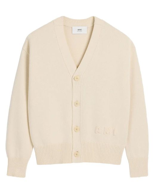 Cardigan À Logo Brodé AMI pour homme en coloris Natural