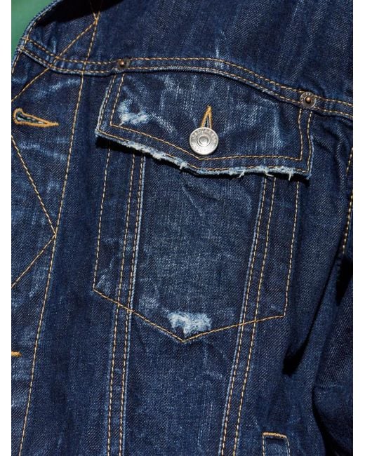 DSquared² Blue Distressed Logo-Trim Denim Jacket for men