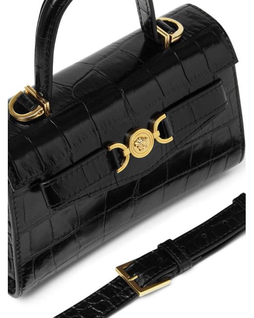 Versace Black Small Medusa '95 Croc-Effect Tote Bag