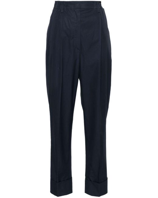 Prada Blue Pleat-detail Poplin Trousers