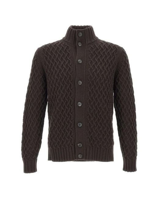 FILIPPO DE LAURENTIIS Black Cable-Knit Merino-Wool Cardigan for men