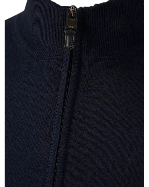 Canali Blue High-Neck Zip-Front Cardigan for men