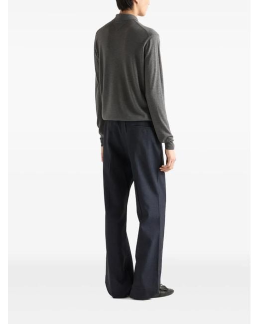 Prada Gray Cashmere-Blend Polo Shirt for men