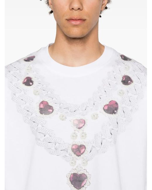 John Richmond White Necklace-Print Cotton T-Shirt for men