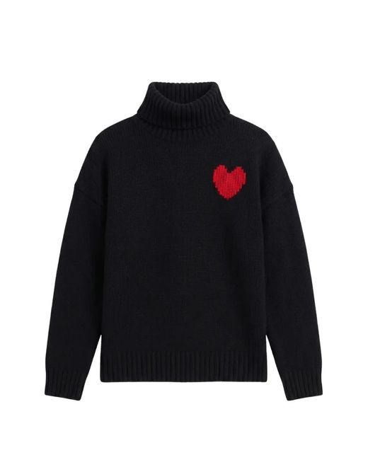 Chinti & Parker Blue Heart-Intarsia Roll-Neck Sweater