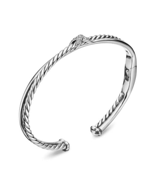 David Yurman White Sterling Petite X Center Station Diamond Bracelet (5.2Mm)