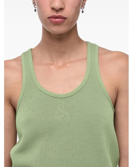 Jil Sander Green Embossed-Logo Ribbed Top
