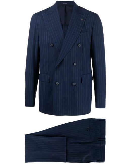 Tagliatore Blue Pinstripe Double-Breasted Two-Piece Suit for men