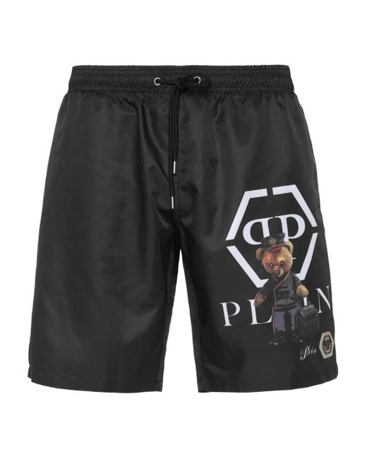 メンズ Philipp Plein テディベア トランクス水着 Black