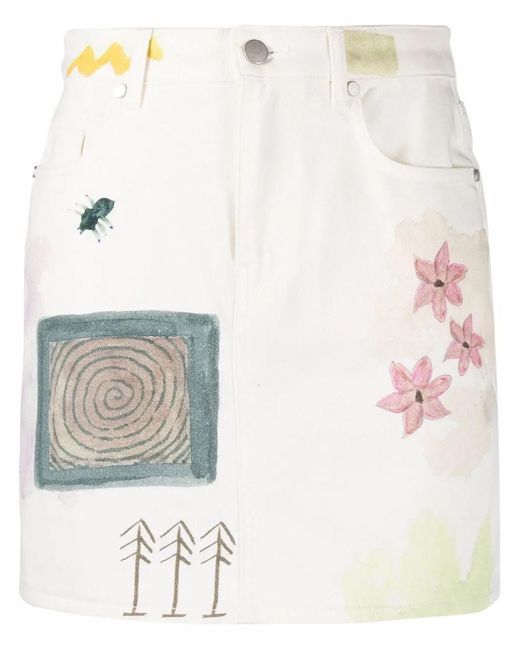 McQ Alexander McQueen White Floral-Print Denim Mini Skirt