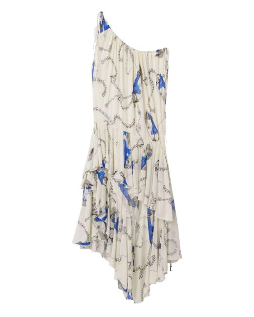 Burberry White Chain-print Asymmetric Dress